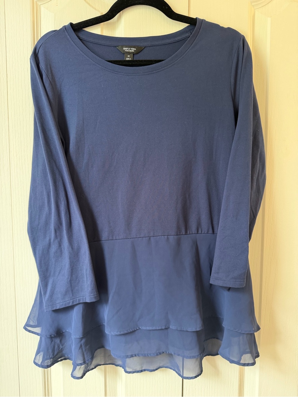 Simply Vera Vera Wang M Navy Blue Layered Chiffon Ruffle Hem Top